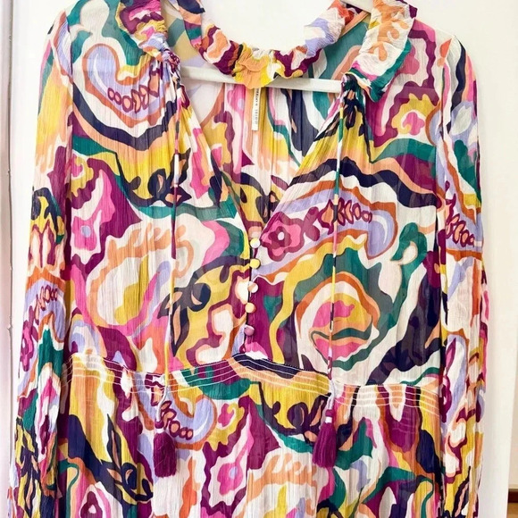 Anthropologie The Marais Printed Chiffon Maxi Dress Long Sleeve Small - Picture 8 of 12